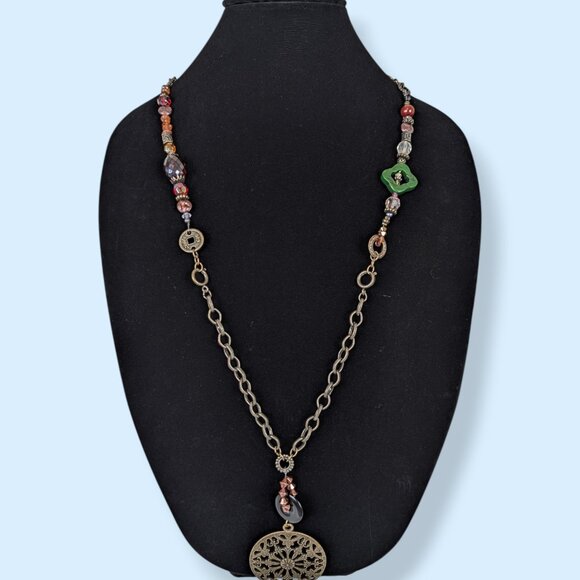 V. Brass Tone Beaded Adjustable Necklace - Picture 1 of 5
